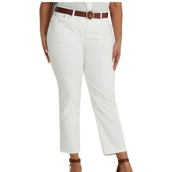 Lauren Ralph Lauren Eyelet Embroidery Relaxed Ankle Jeans White Wash Size 16/16W - Picture 1 of 9